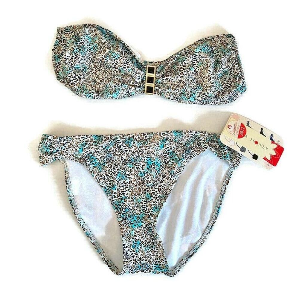 Hula Honey Bikini XL Swimsuit Animal Print New Bottoms + Pre-Owned Baneau Top